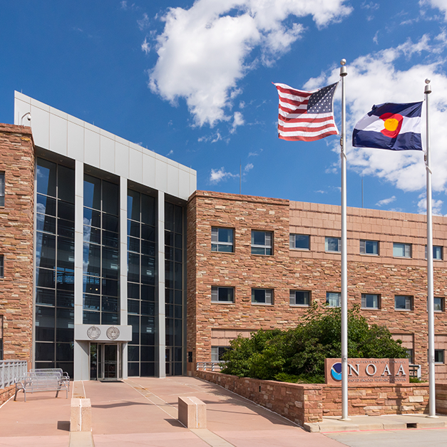 Main entrance of the NOAA David Skaggs Research Center in Boulder, Colorado.
